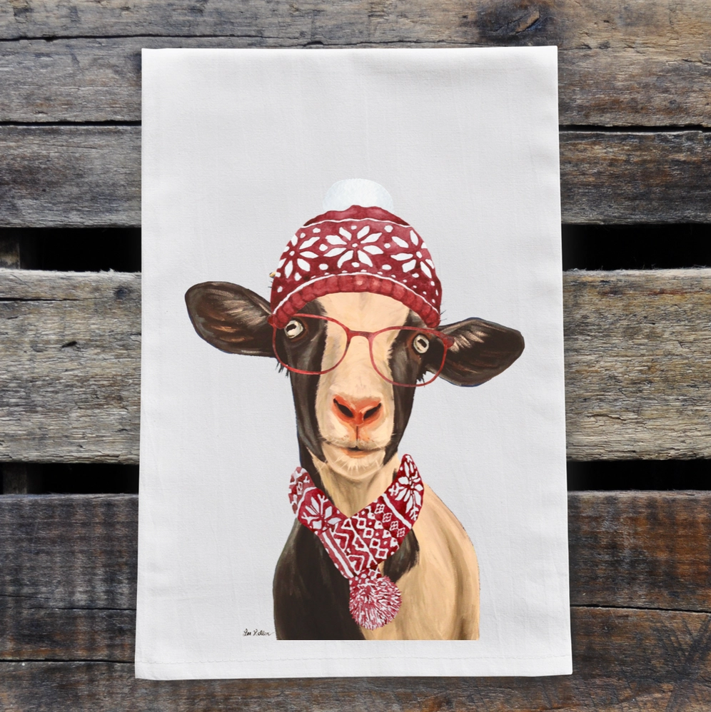 Christmas Goat Scarf Tea Towel