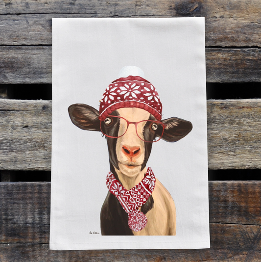 Christmas Goat Scarf Tea Towel