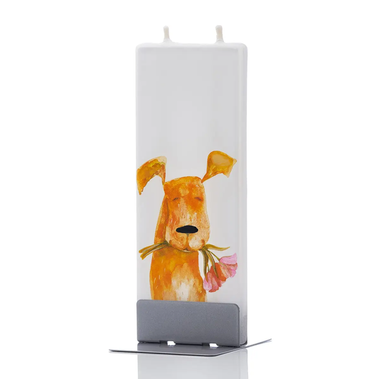 Flat Candle Dog with Pink Flowers