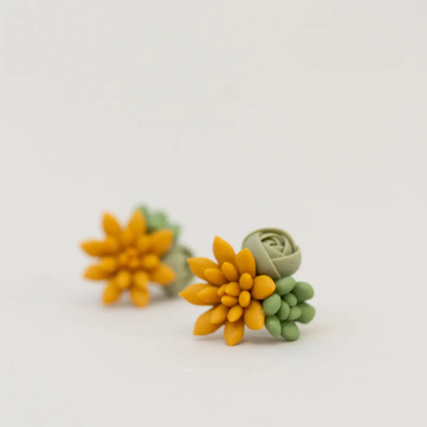 Handmade Succulent and Floral Bouquet Earrings - Orange Green