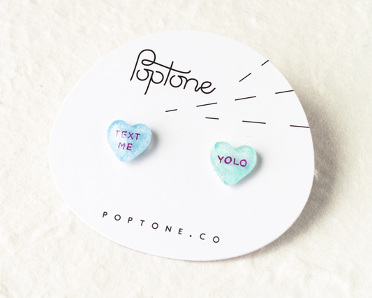 Candy Heart Stud Earrings - Text Me Yolo