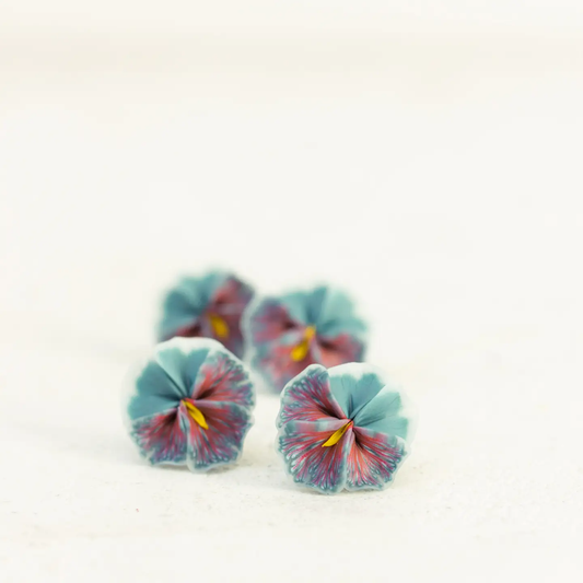 Grey Red Pansy Earrings Stud Earrings - Flower Jewelry