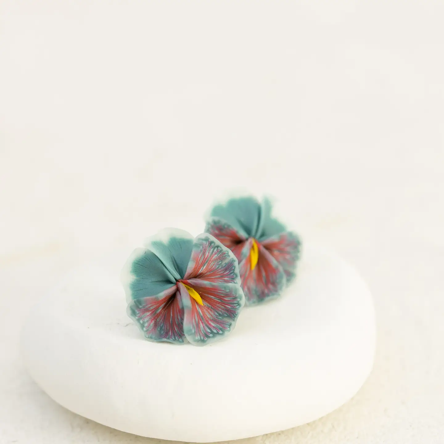 Grey Red Pansy Earrings Stud Earrings - Flower Jewelry