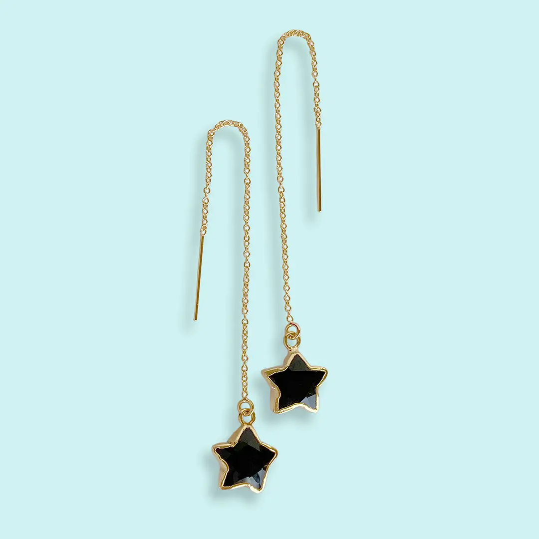 Black Onyx Star Ear Threader Earrings