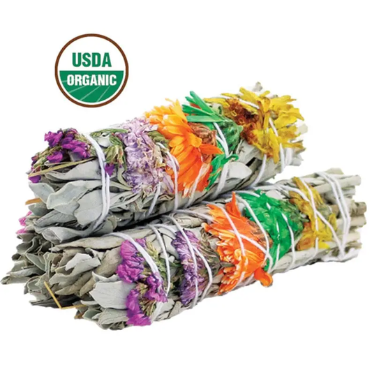 Good Vibes Floral White Sage Smudge 4"