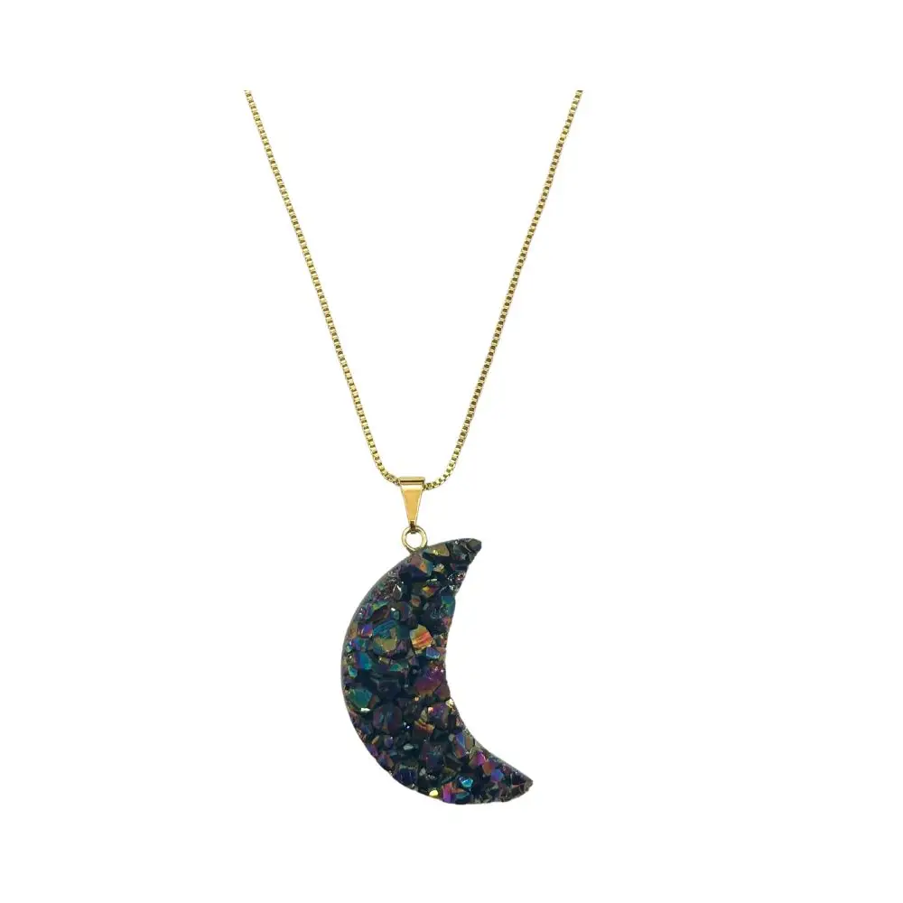 Rainbow Druzy Moon Necklace