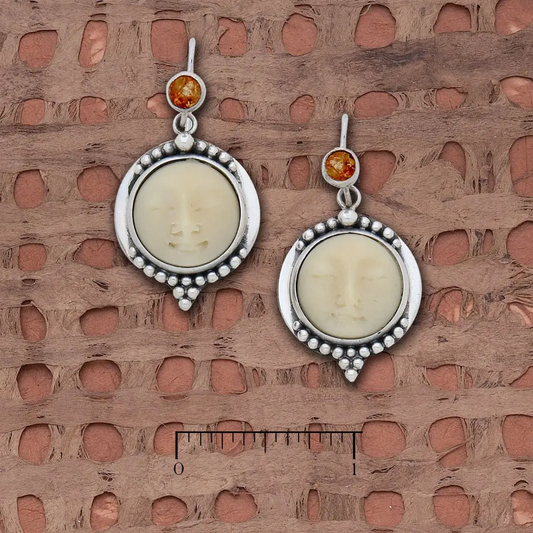 Tagua Nut Amber Silver Beads Earrings