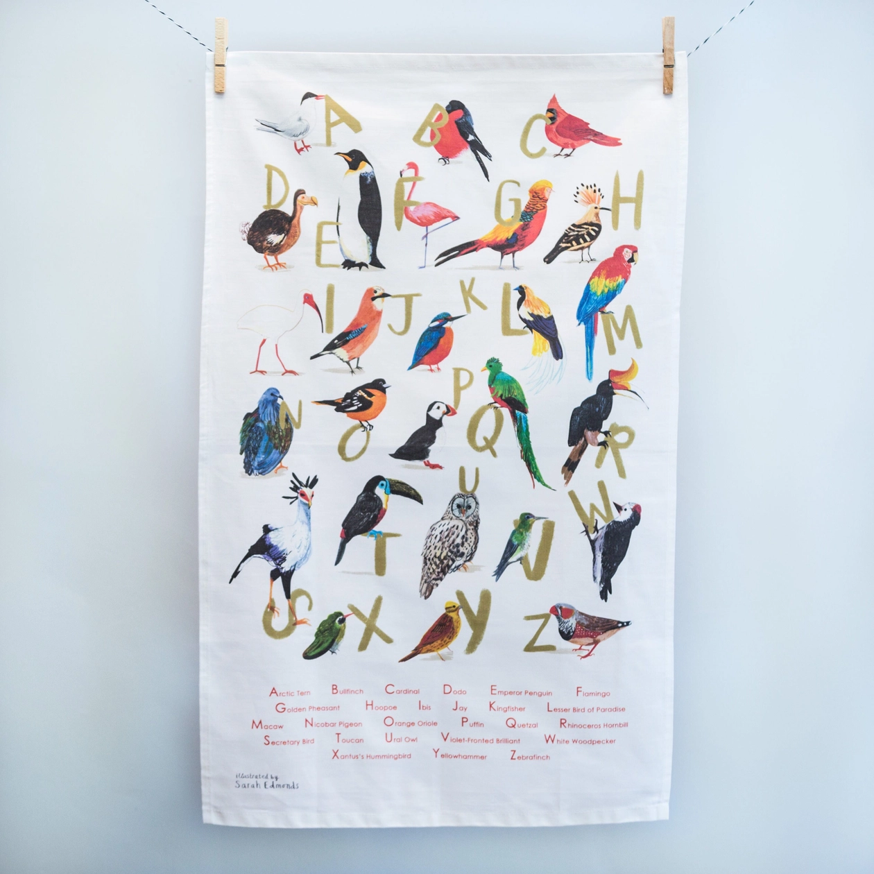 Avian Alphabet Bird Cotten Tea Towel