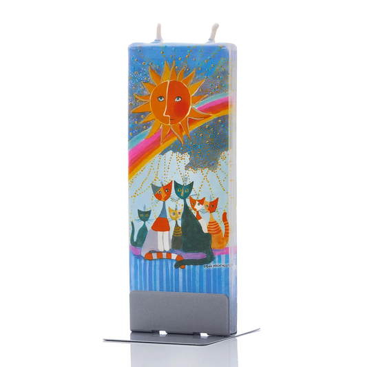 Flat Candle Cats Family Under Rainbow