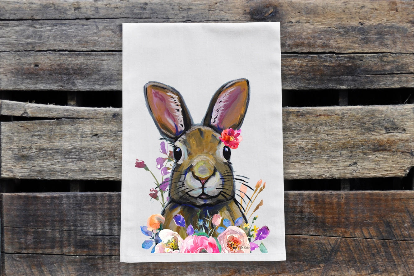 Flower Bunny Easter Tea Towel