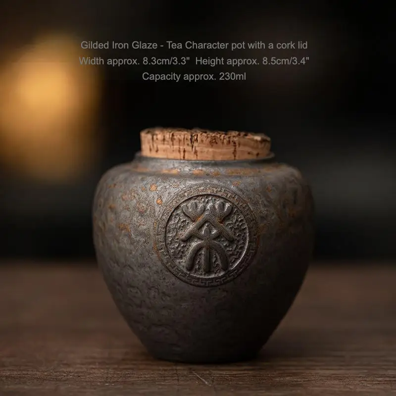 Gilded Iron-Glazed Oak-Lid Tea Caddy