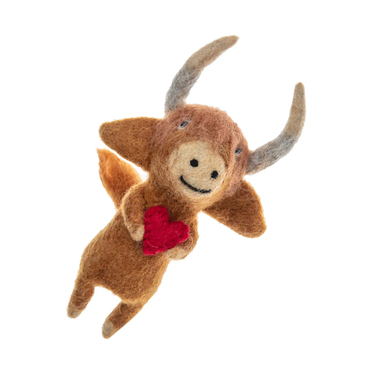 Highland Cow w/ Heart Finger Puppet