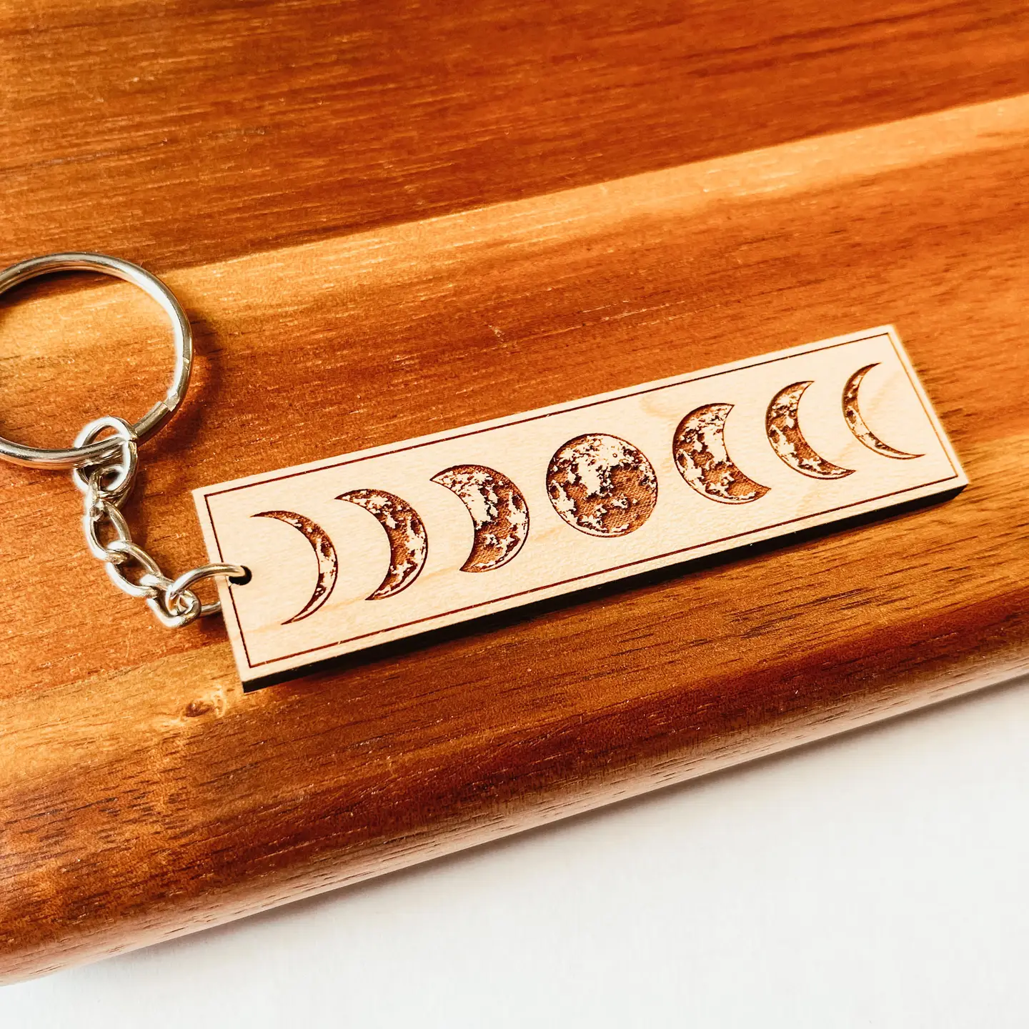 Moon Phases Wooden Keychain