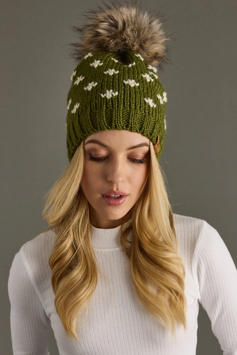 Olive Fleur-De-Lis Pom Hat