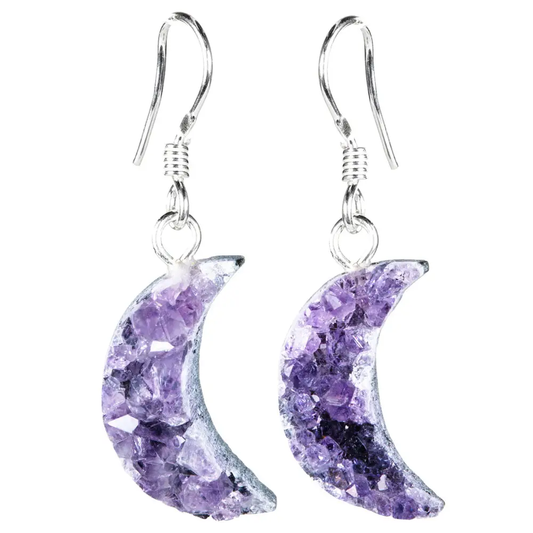 Amethyst Druzy Moon Earrings