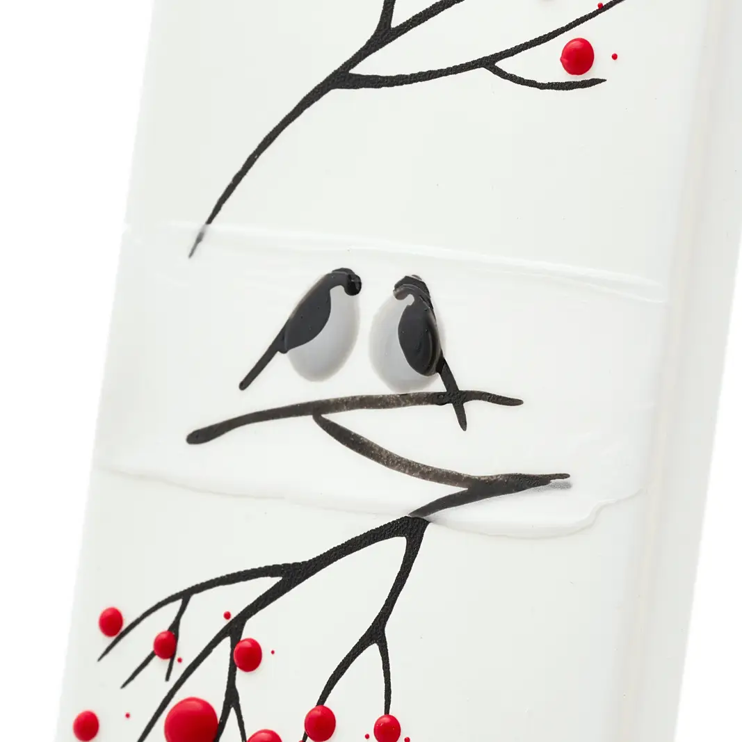 Flat Candle Winter Birds on White