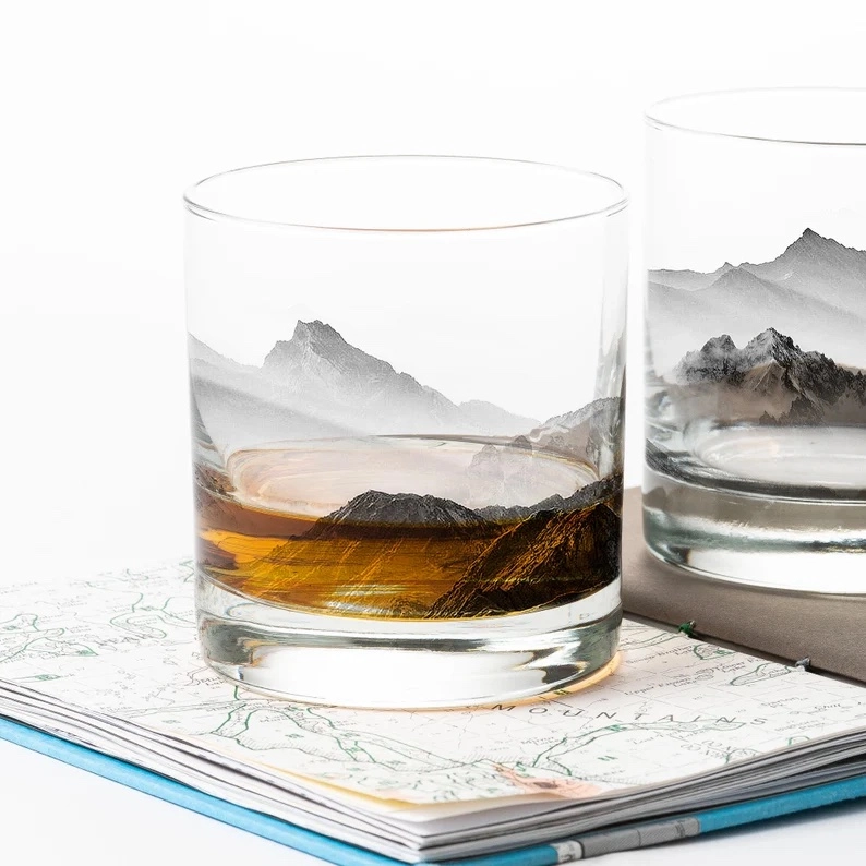 Mountains and Clouds Whiskey Glass