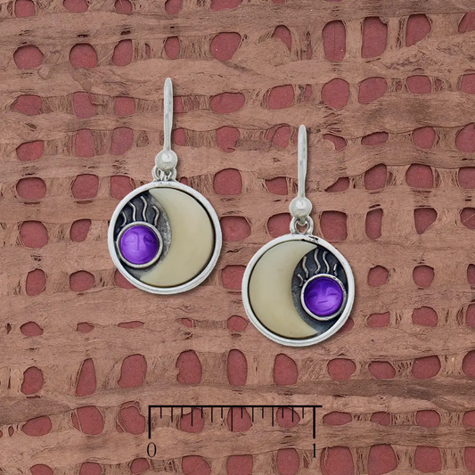 Tagua Half Moon Face Earrings Carved Amethyst