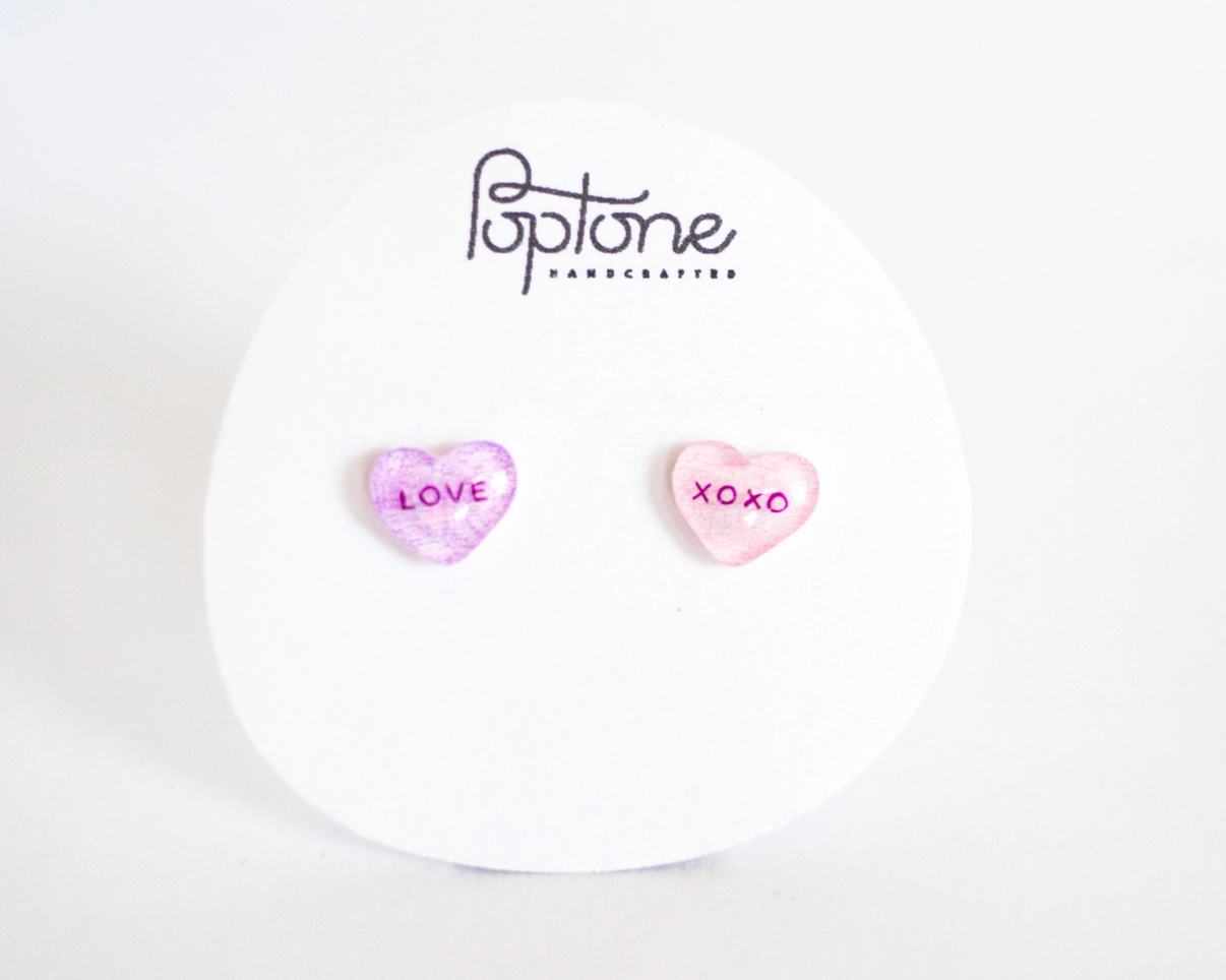 Candy Heart Stud Earrings - Love + XO