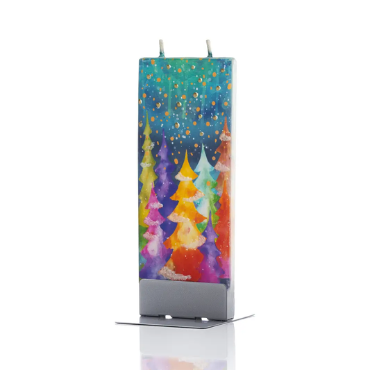 Flat Candle Colorful Winter Night Trees