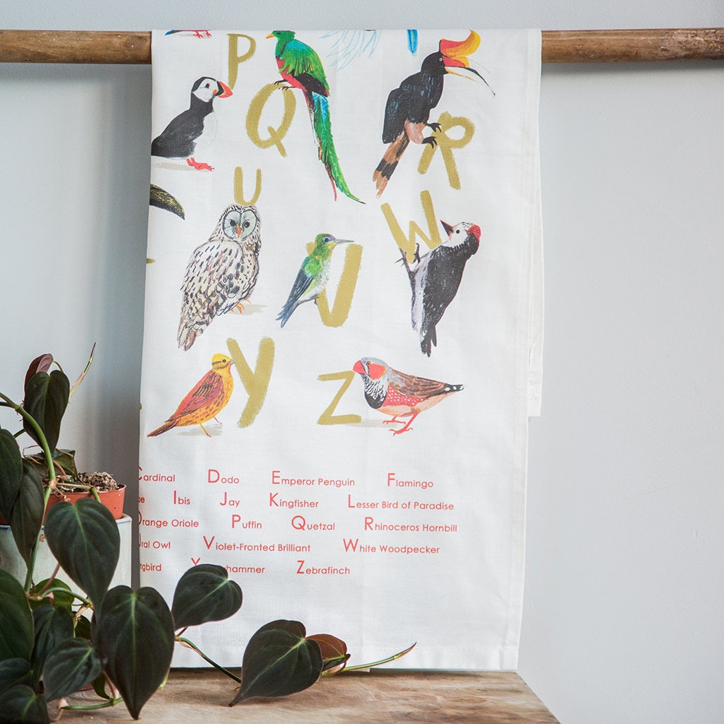 Avian Alphabet Bird Cotten Tea Towel