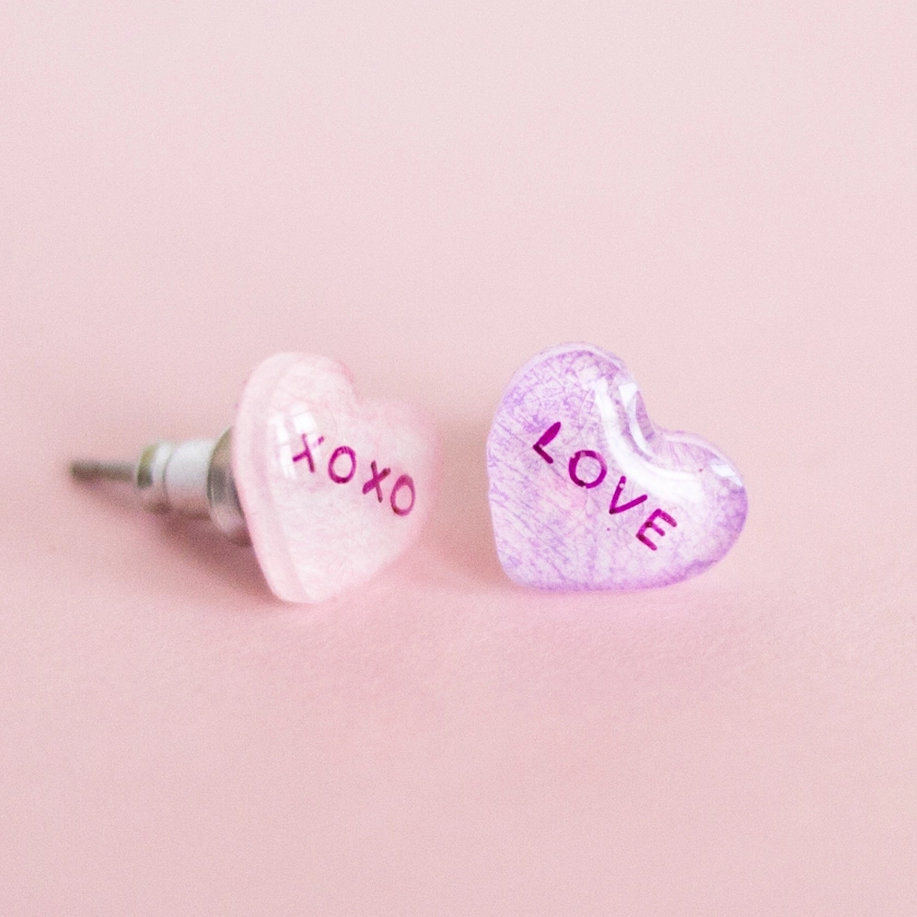 Candy Heart Stud Earrings - Love + XO