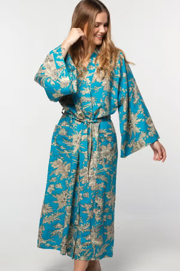 Kimono Robe - Turquoise & Gold