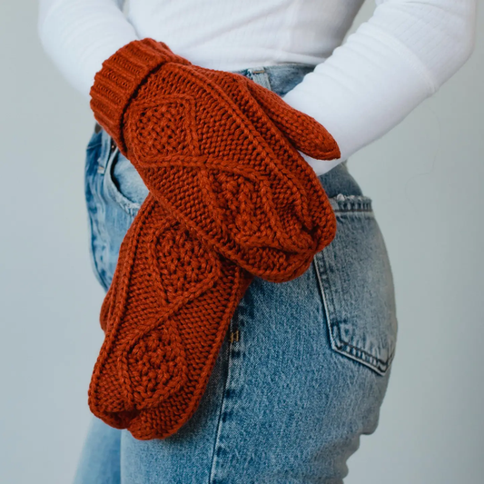 Rust Cable Knit Mittens