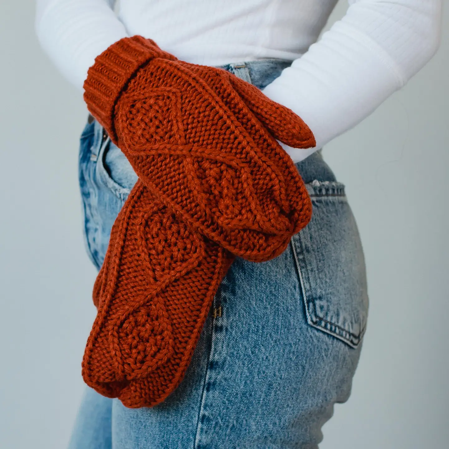 Rust Cable Knit Mittens