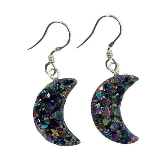 Rainbow Druzy Moon Earrings