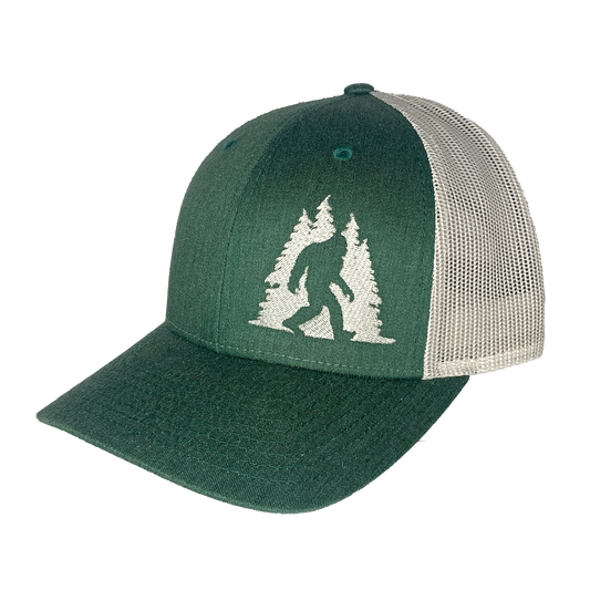 Sasquatch in Trees Trucker Hat - Green/Silver