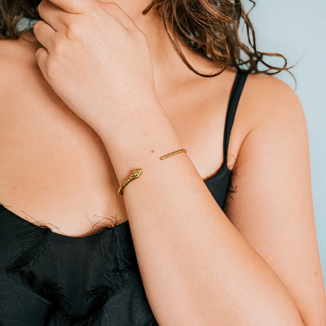 Gold Open Snake Bangle Bracelet