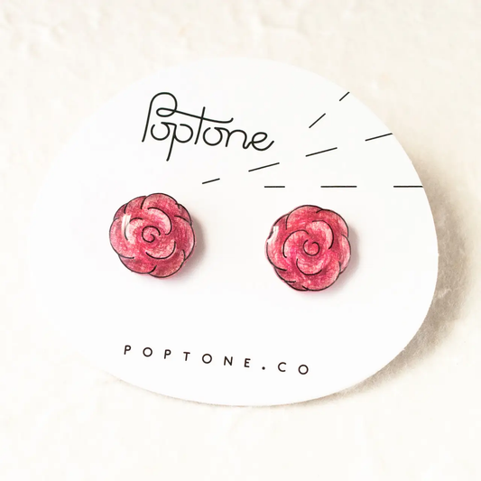 Pink Rose Stud Earrings