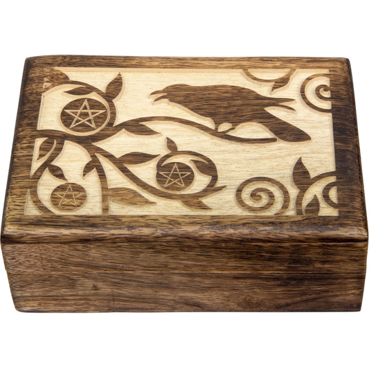 Carved Raven Wood Box