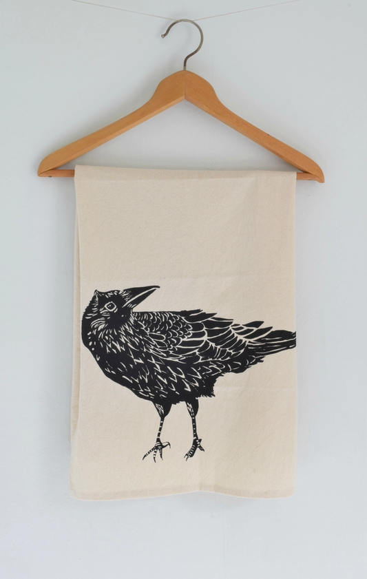 Organic Cotton Crow Tea Towel Black