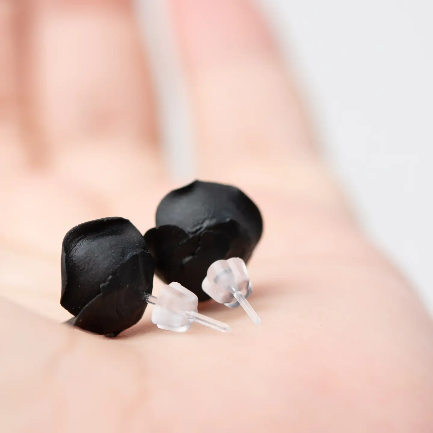 Handmade Black Rose Flower Earrings - Hypoallergenic