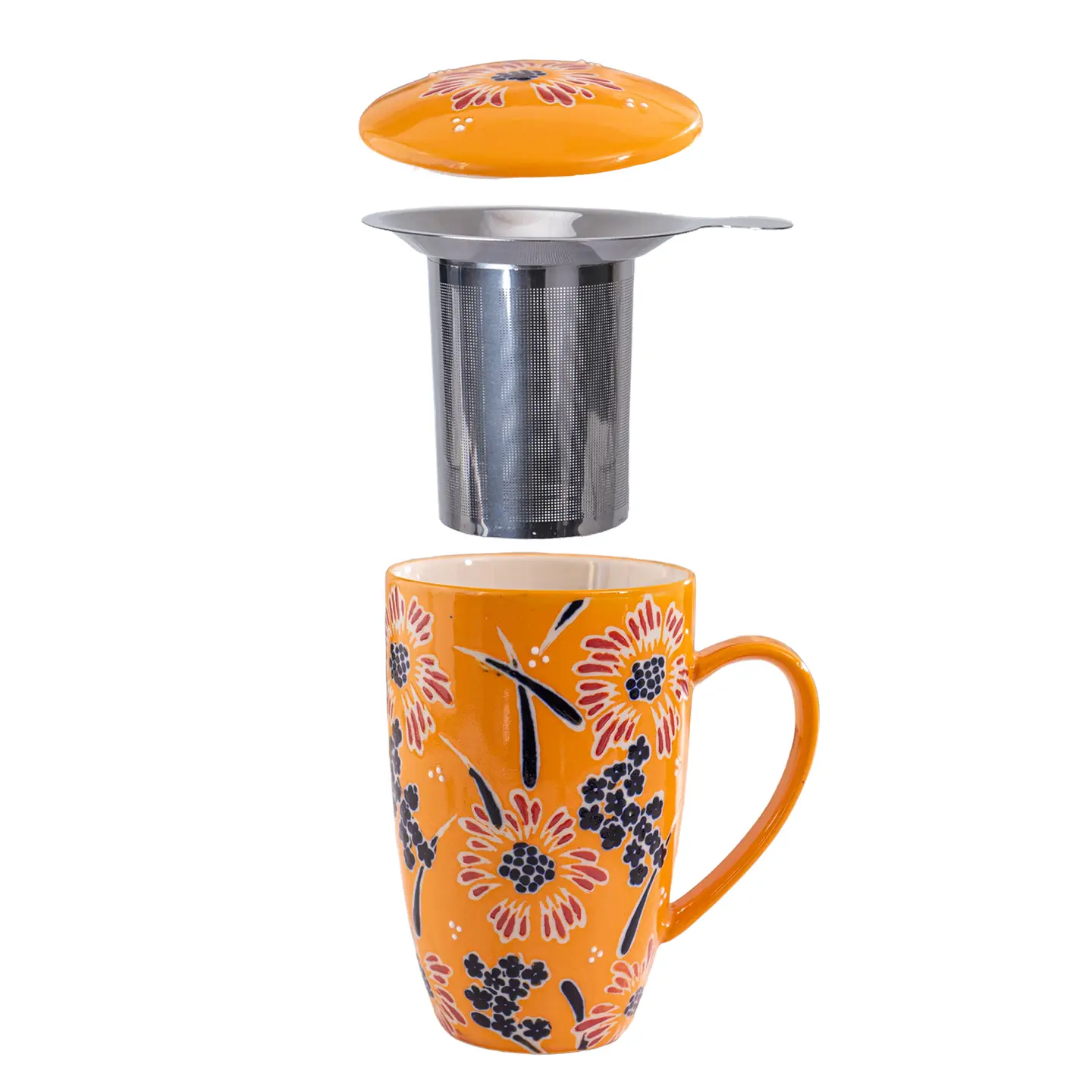 Tea Infuser Mug 15oz Yellow Flower