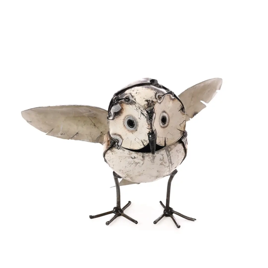 Recycled Metal Owl with Wings Outspread