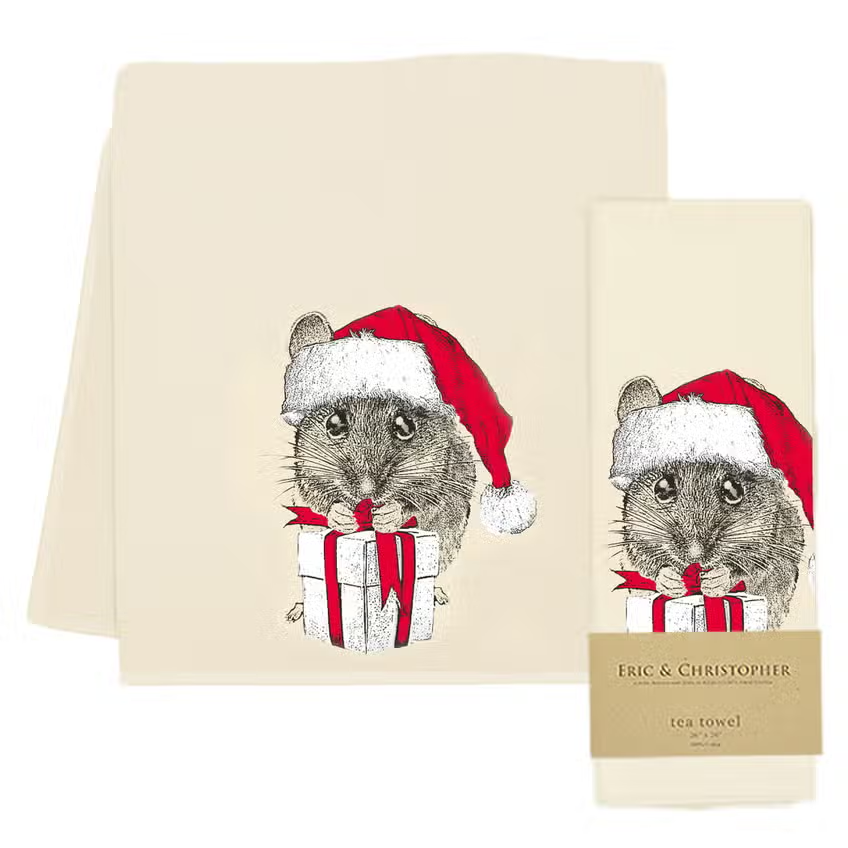 Santa Mouse w/ Present Tea Towel