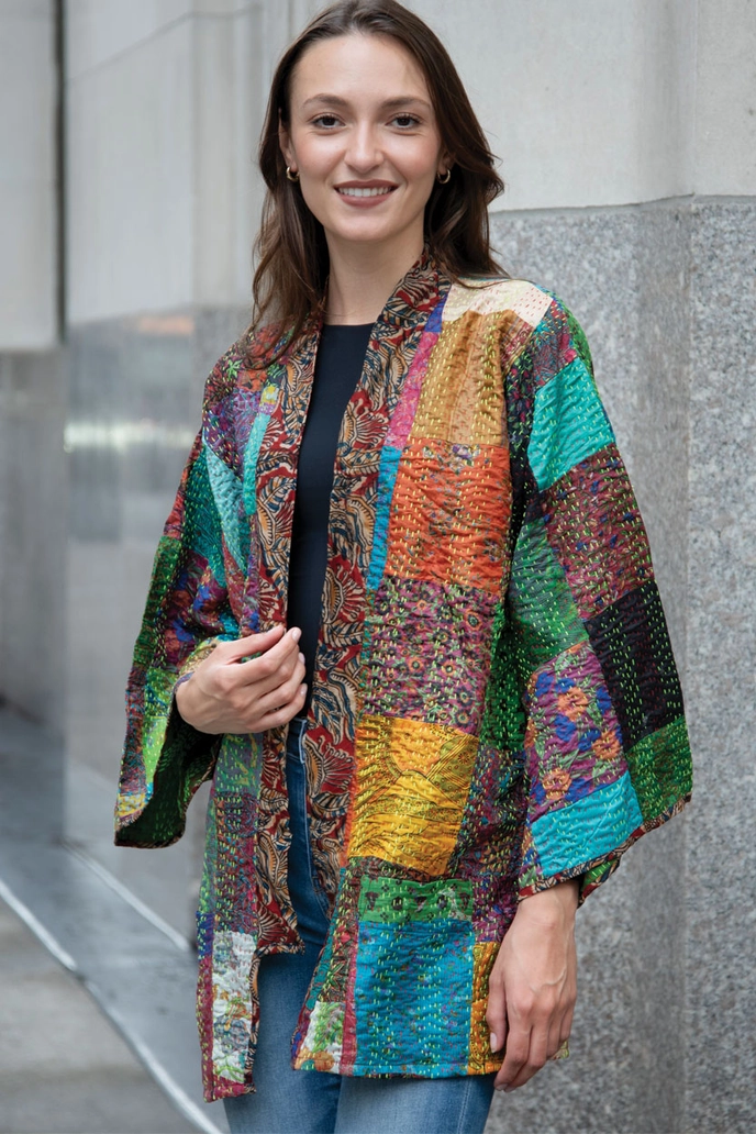 Reversible Kantha Silk Kimono Jacket