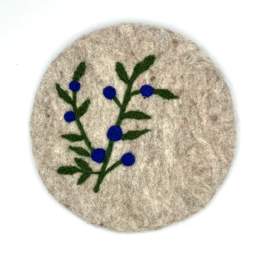 Blueberry Branch Round Felted Trivet