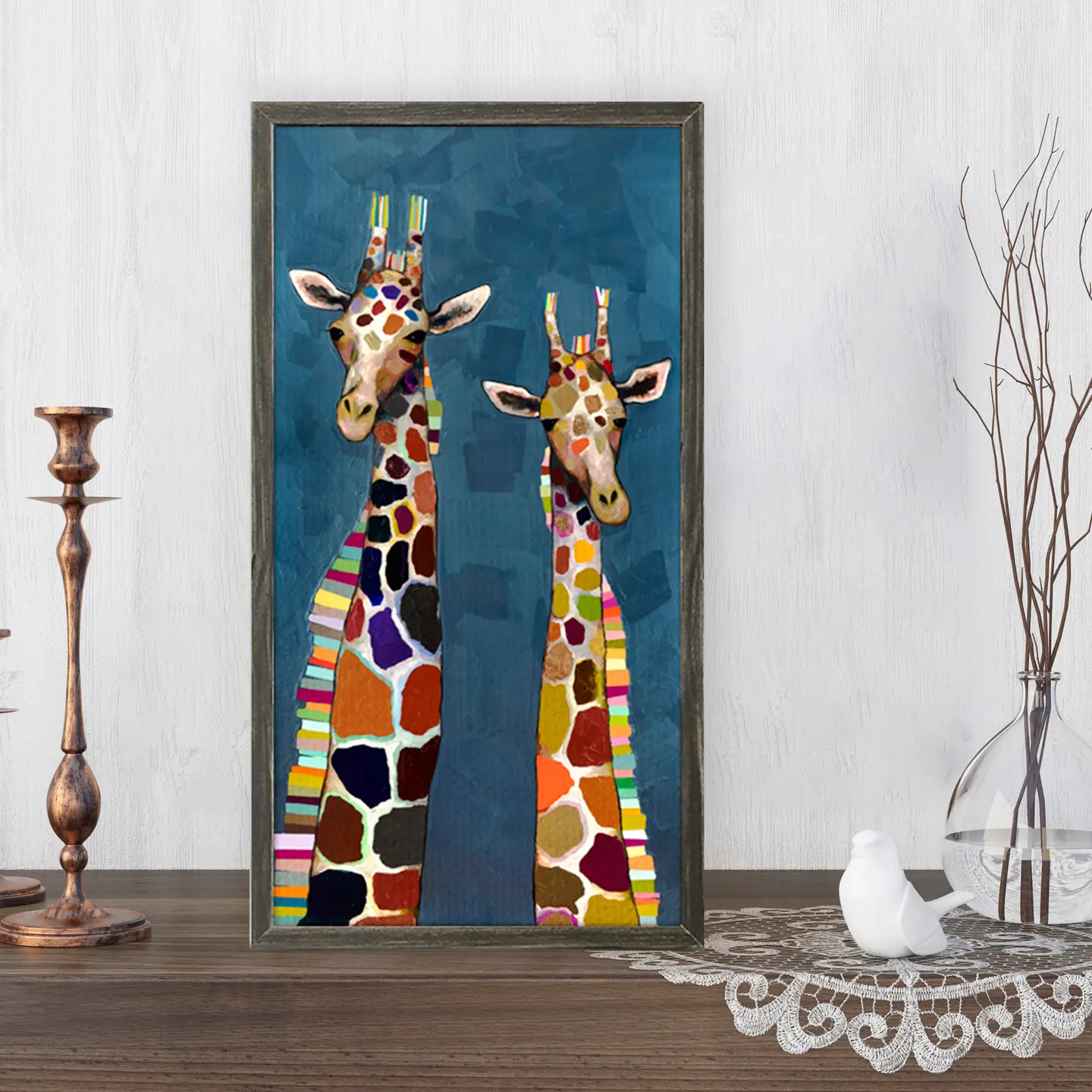 Two Giraffes on Blue - Mini Canvas