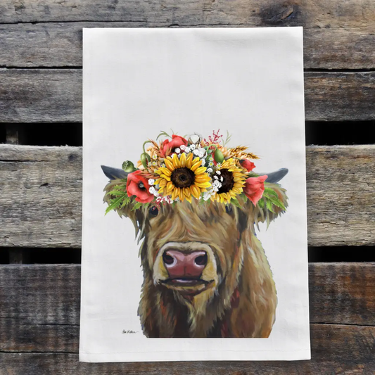 Highland Cow w/ Sunflowers Kitchen Towel