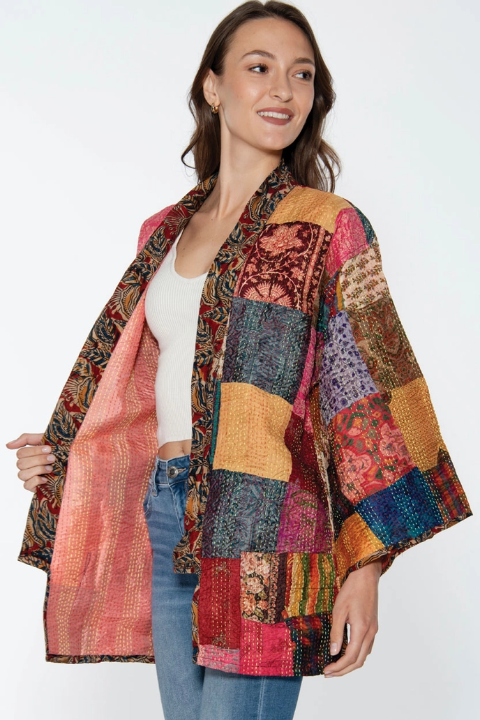 Reversible Kantha Silk Kimono Jacket