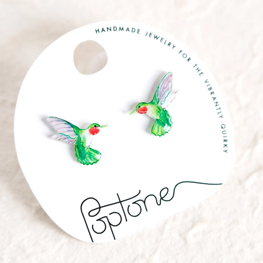 Green Ruby-Throated Hummingbird Stud Earrings