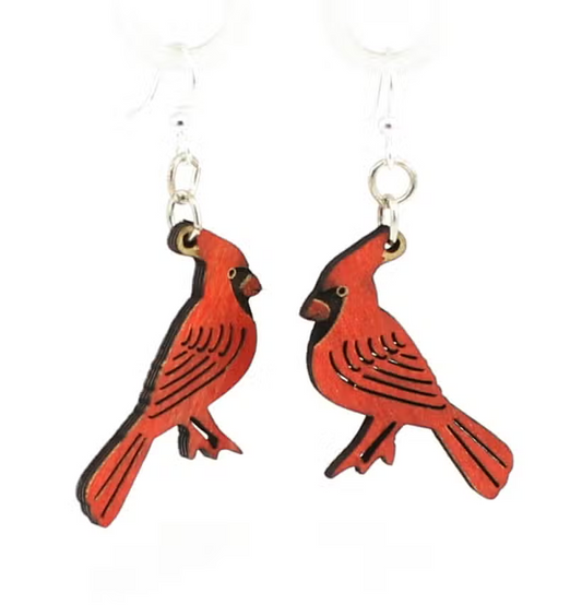 Wooden Earrings - Cardinal
