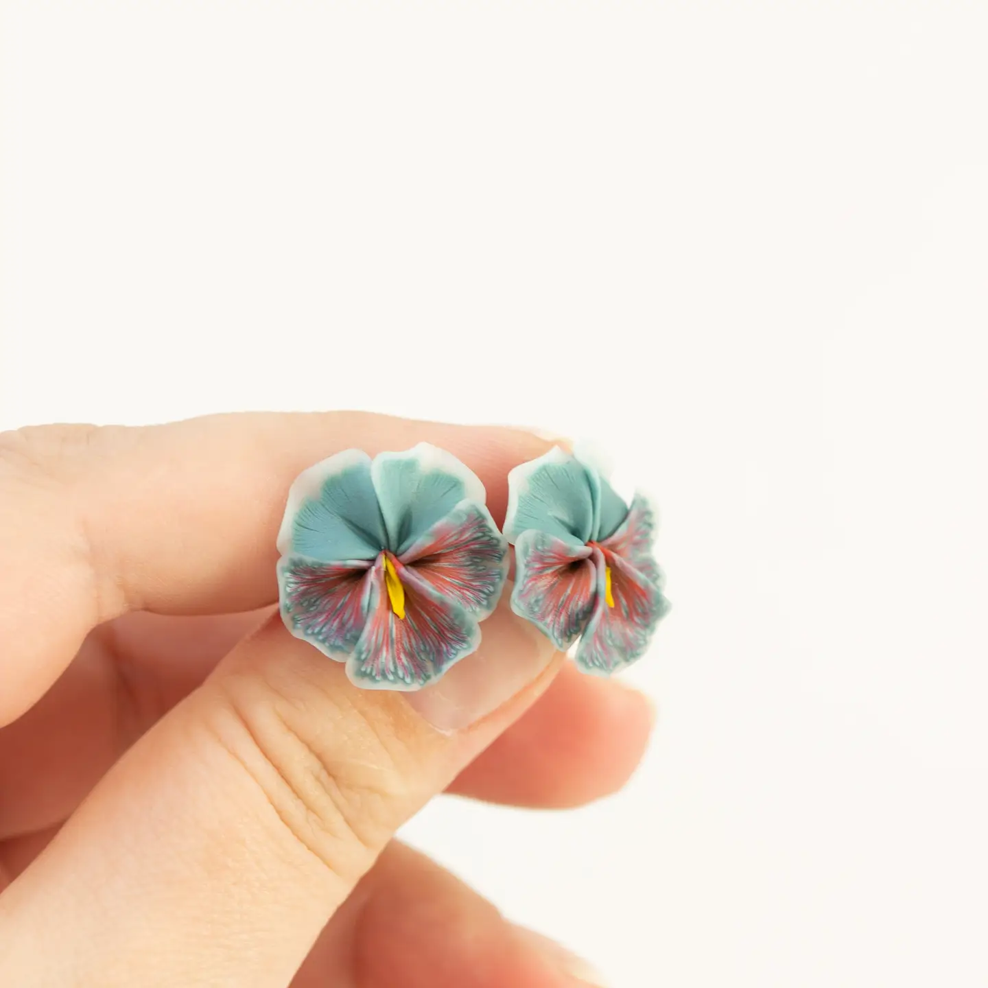 Grey Red Pansy Earrings Stud Earrings - Flower Jewelry