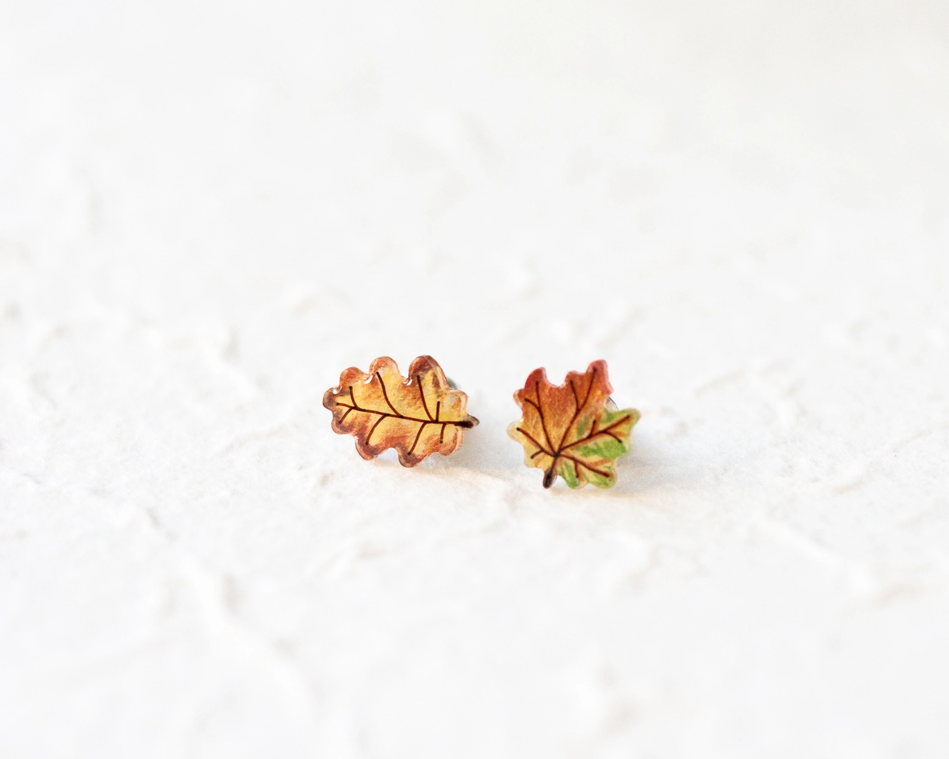 Tiny Maple & Oak Leaf Earrings