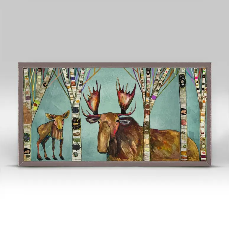 Moose Birch Tree Forest Mini Canvas