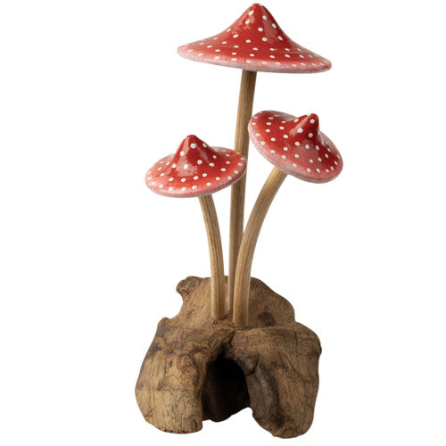 Carved Driftwood 3 Red Mushrooms